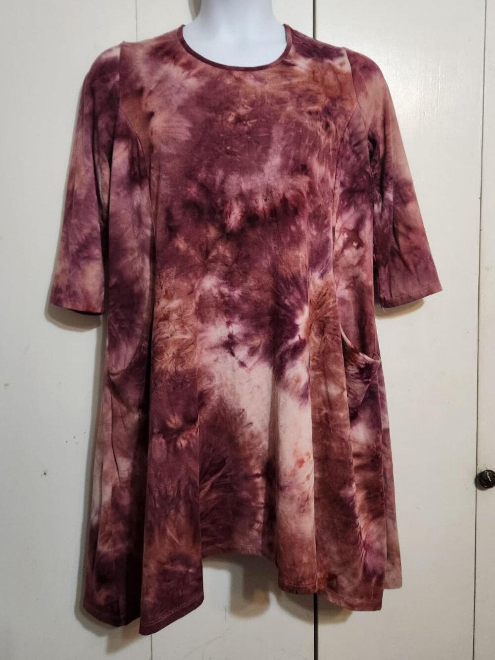 Trendyland 2X Tunic Top Mini Dress Plus Size Tie Dye Burgundy Pockets Boho